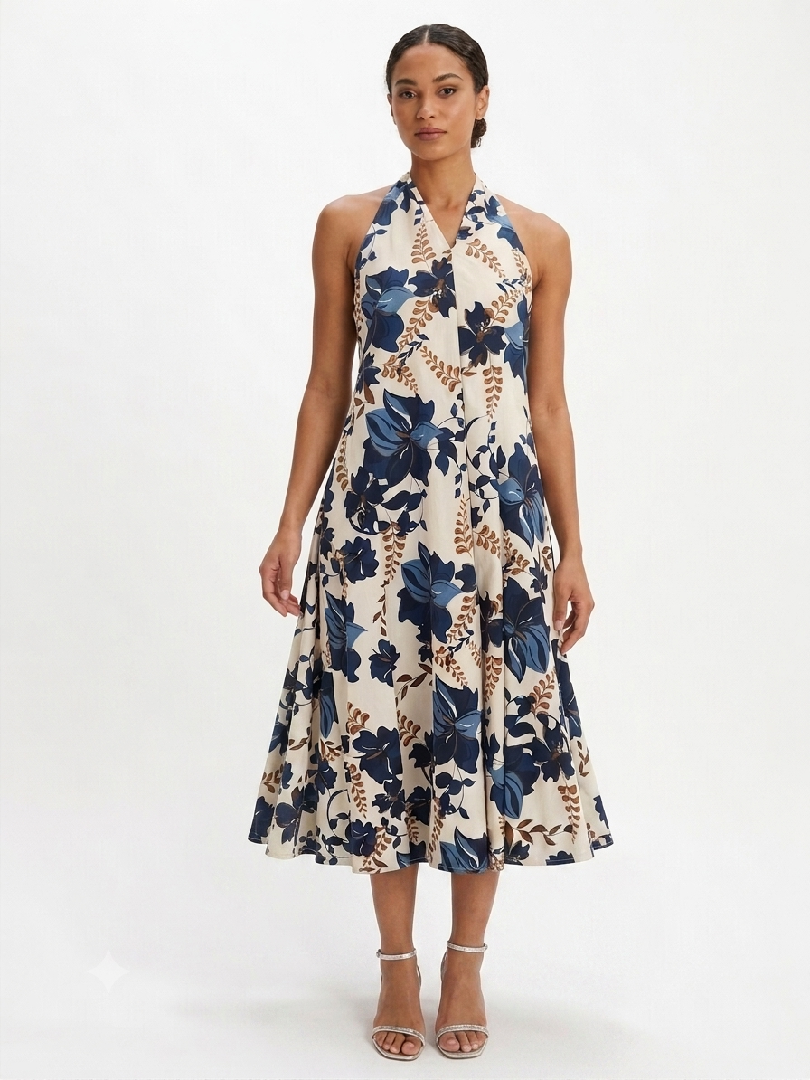 FLORAL HALTER NECK DRESS